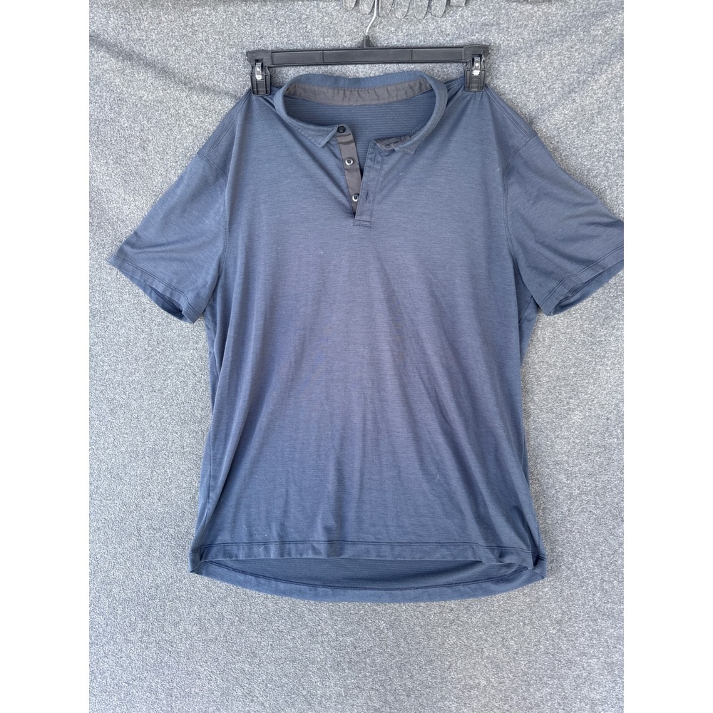 Lululemon Mens Short Sleeve Polo Shirt Navy Blue Heathered XL